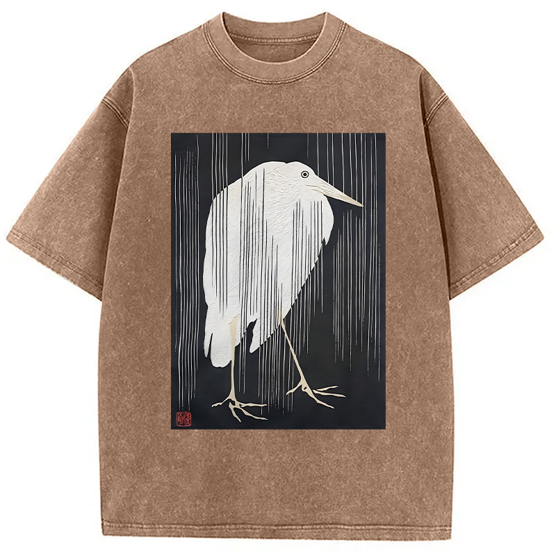 Modecanvas Heron In The Rain DTG Printing Washed T-Shirt