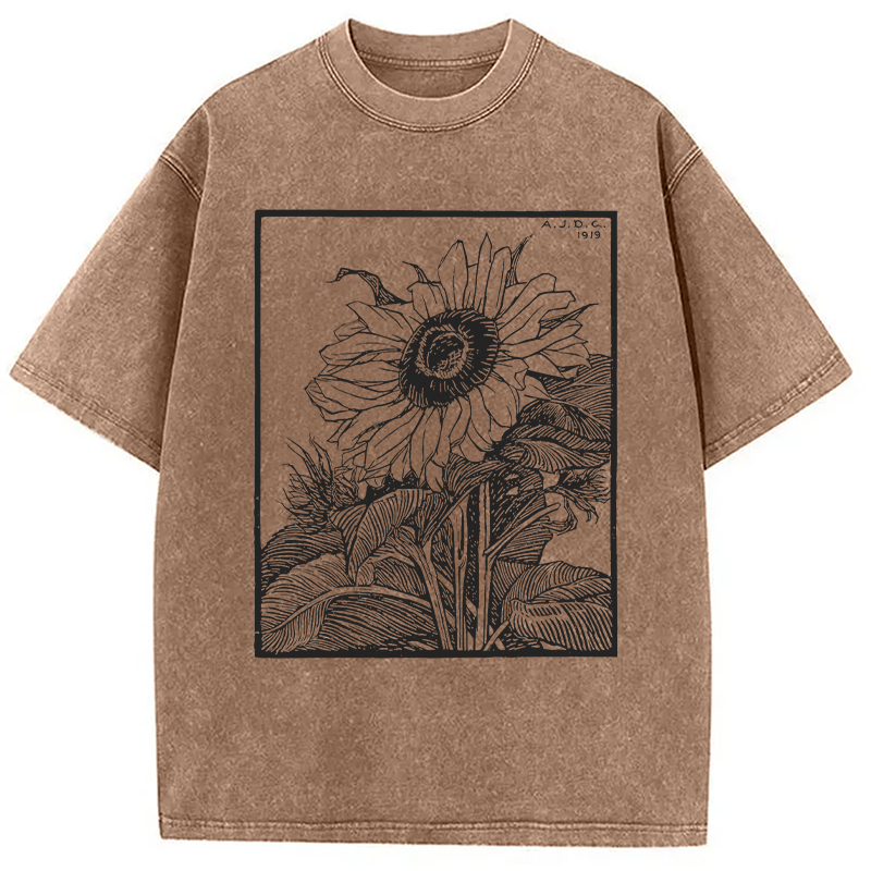 Modecanvas Sunflower Vintage DTG Printing Washed T-Shirt