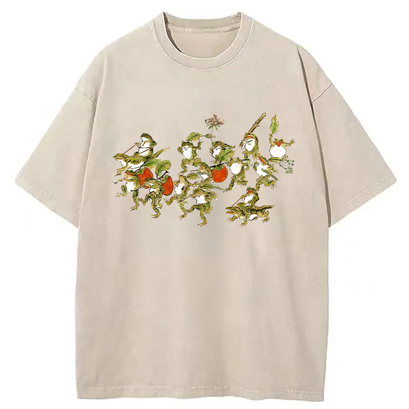 Modecanvas Frogs Riding Lizards DTG Printing Washed T-Shirt