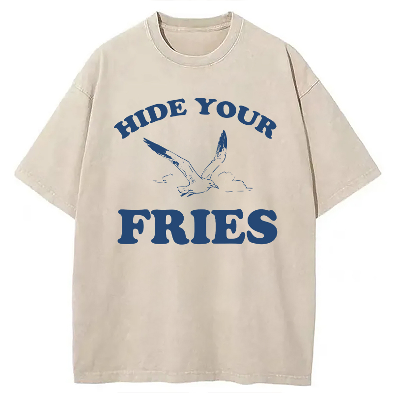 Modecanvas Hide Your Fries Funny DTG Printing Washed T-Shirt