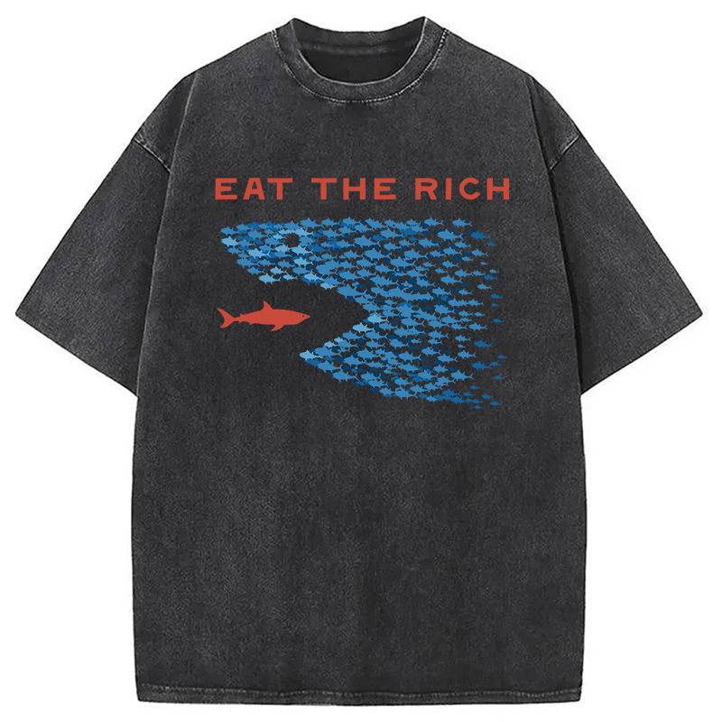 Modecanvas Eat The Rich Fish DTG Printing Washed T-Shirt