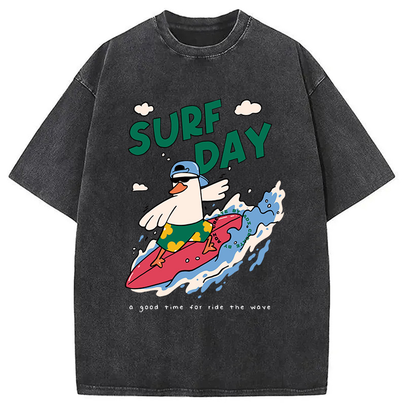 Modecanvas Surfing Duck DTG Printing Washed T-Shirt
