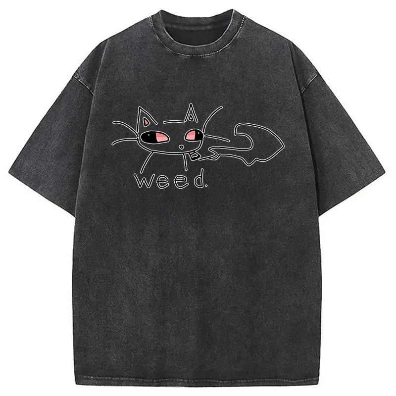 Modecanvas Smoking Weed Cat Meme DTG Printing Washed T-Shirt
