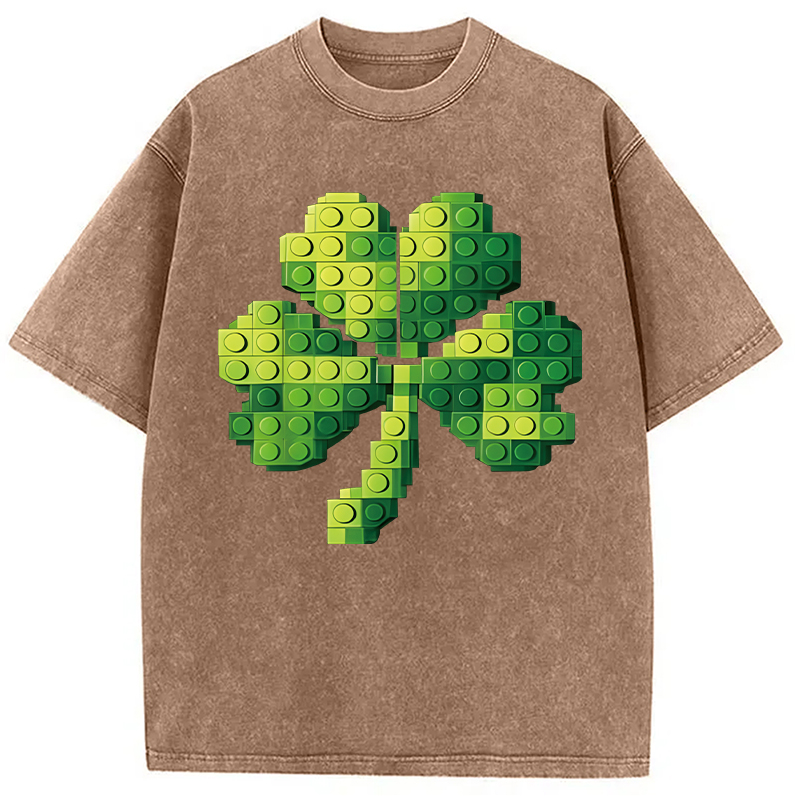 Modecanvas Funny Building Shamrock Blocks St Patricks Day DTG Printing Washed T-Shirt