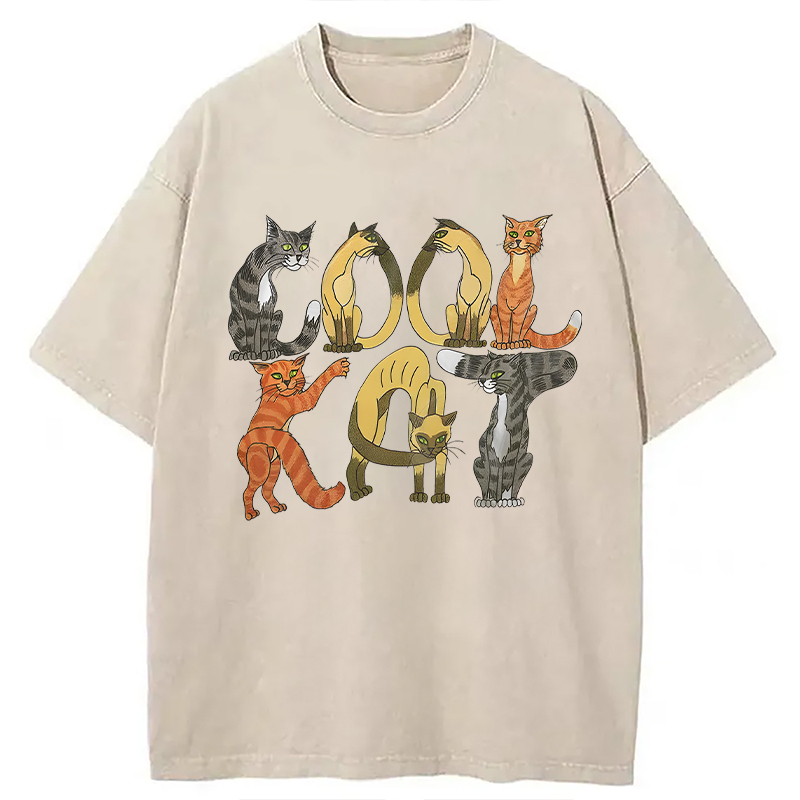 Modecanvas Cool Cat DTG Printing Washed T-Shirt