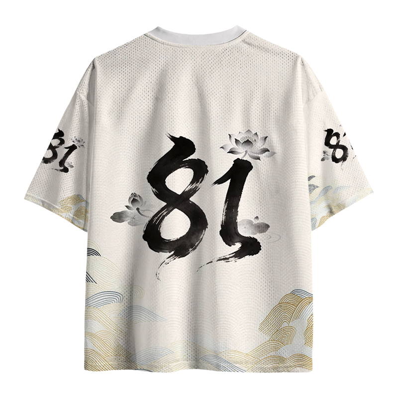 Modecanvas Crane Bird Wave Mesh Jersey-modecanvas