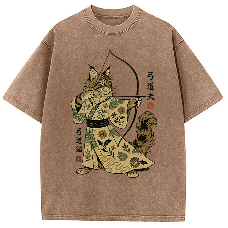 Modecanvas Archer Cat DTG Printing Washed T-Shirt