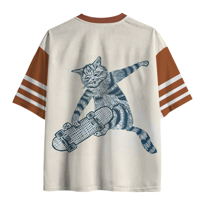 Modecanvas Stay Tricky Keep Pushin Cat Mesh Jersey-modecanvas