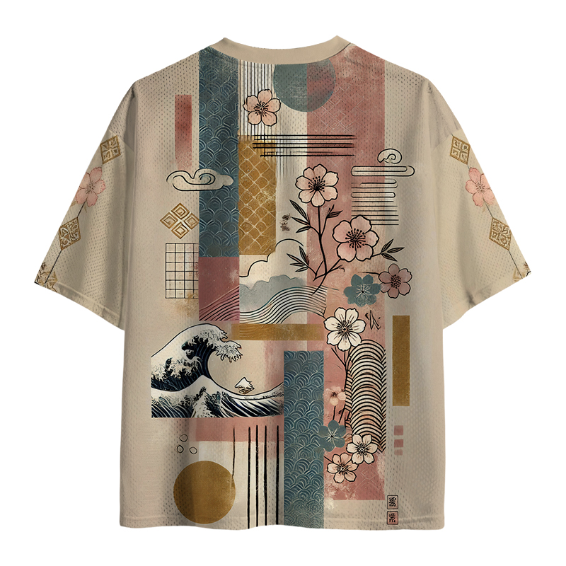 Modecanvas Japanese Wave Mosaic Mesh Jersey-modecanvas
