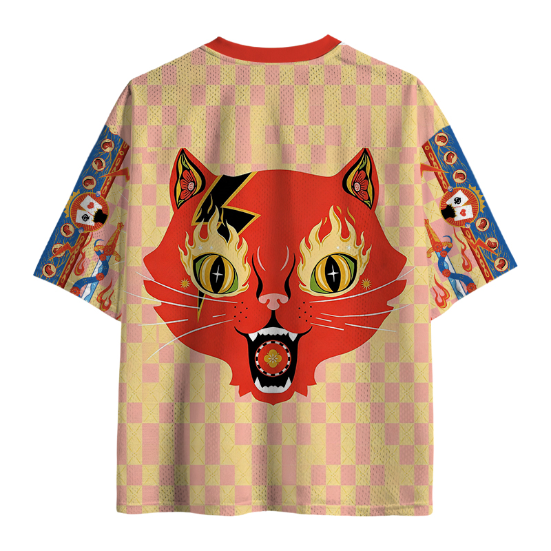 Modecanvas Lucky Fire Cat Mesh Jersey-modecanvas