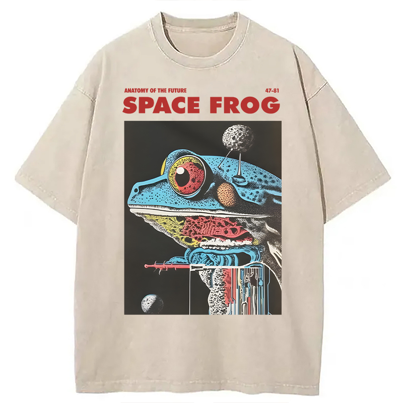 Modecanvas Retro Futuristic Frog DTG Printing Washed T-Shirt
