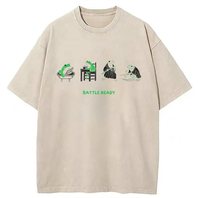 Modecanvas Funny Morning Routine Frog DTG Printing Washed T-Shirt