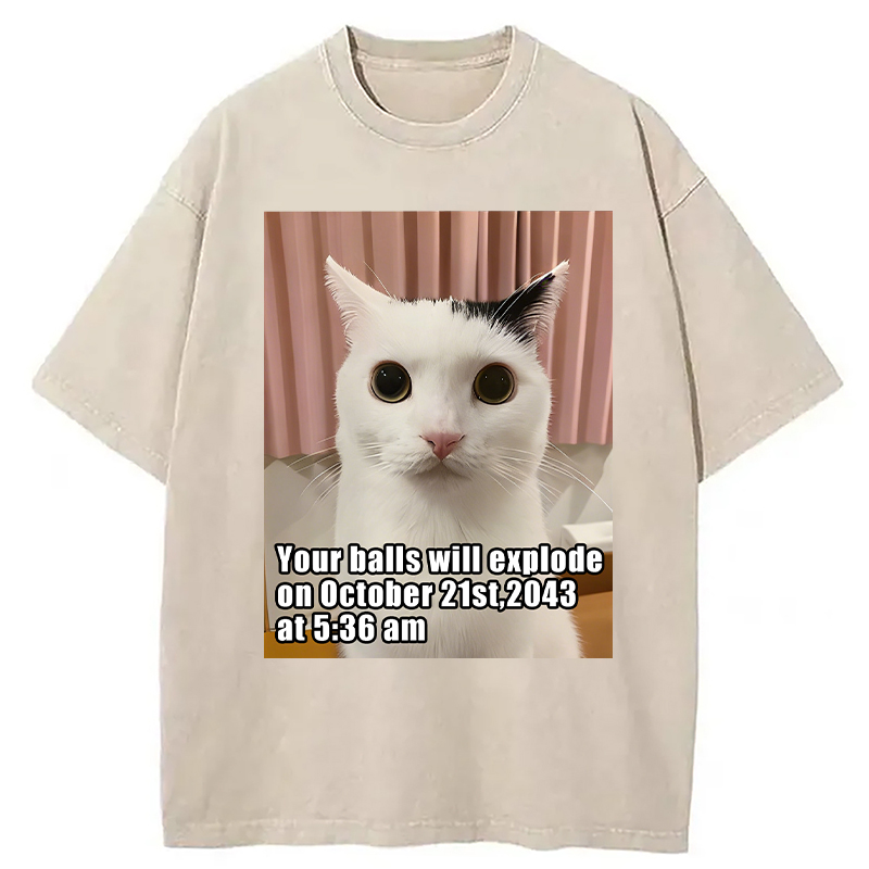 Modecanvas Your Balls Will Explode Funny Cat Meme DTG Printing Washed T-Shirt
