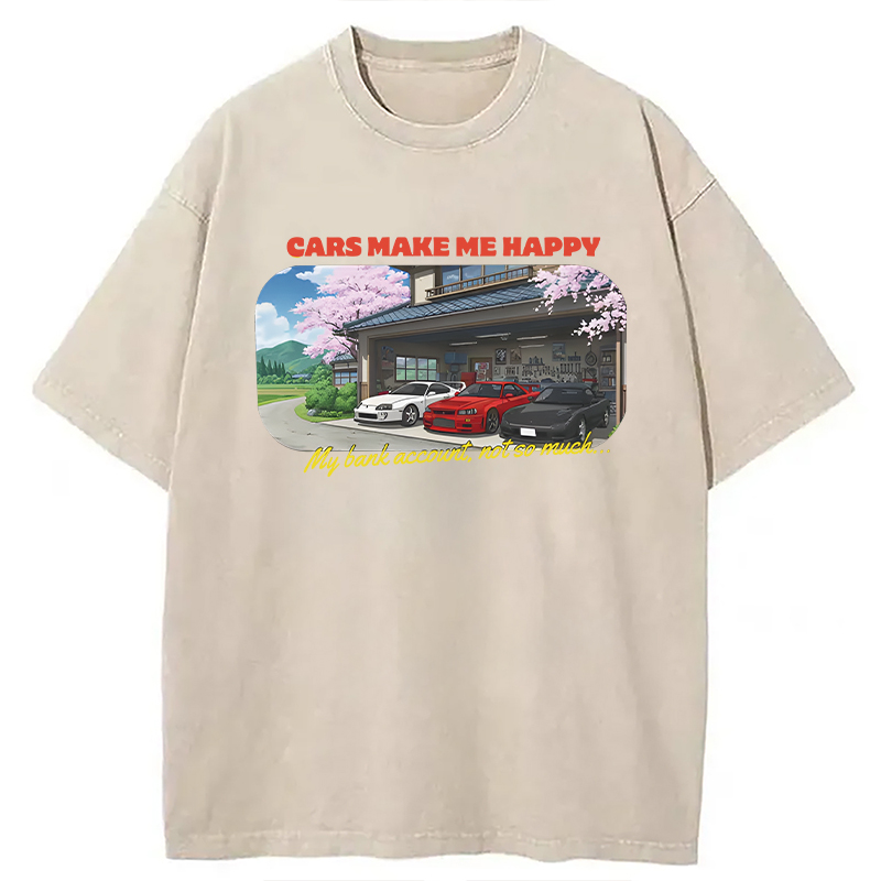Modecanvas Cars Make Me Happy DTG Printing Washed T-Shirt