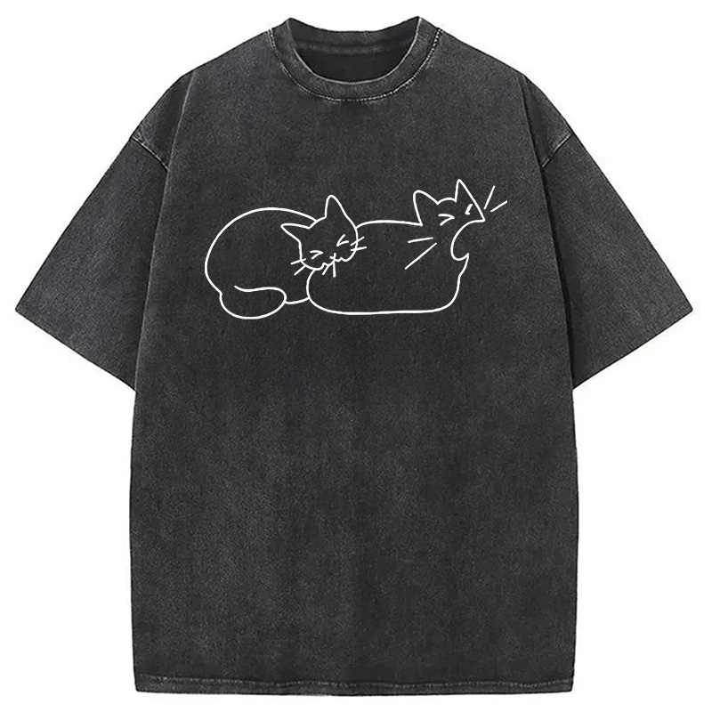 Modecanvas Cat Bites Cat DTG Printing Washed T-Shirt
