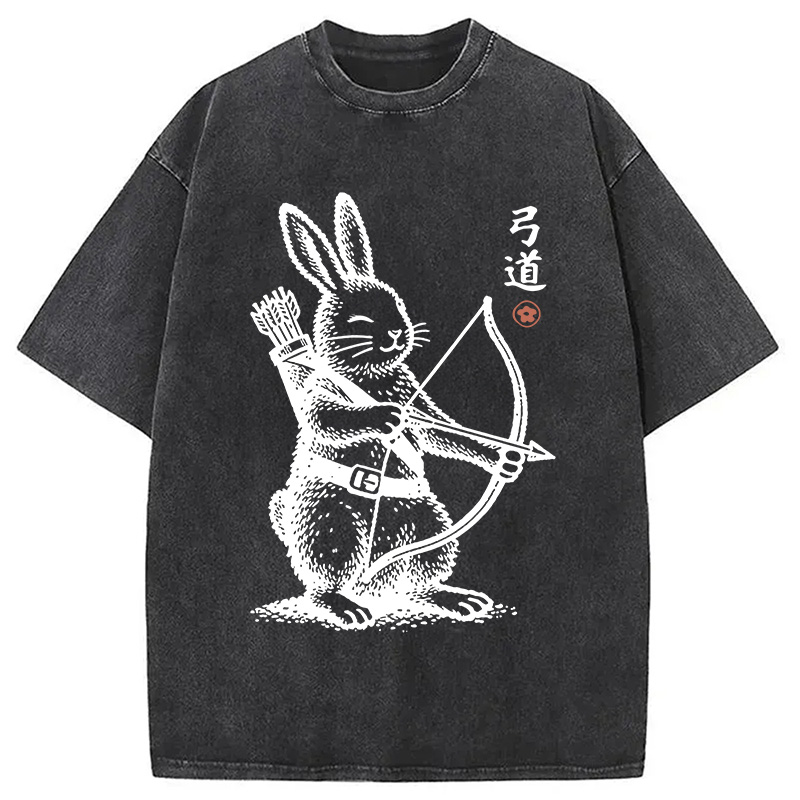 Modecanvas Rabbit Shooting Arrows DTG Printing Washed T-Shirt