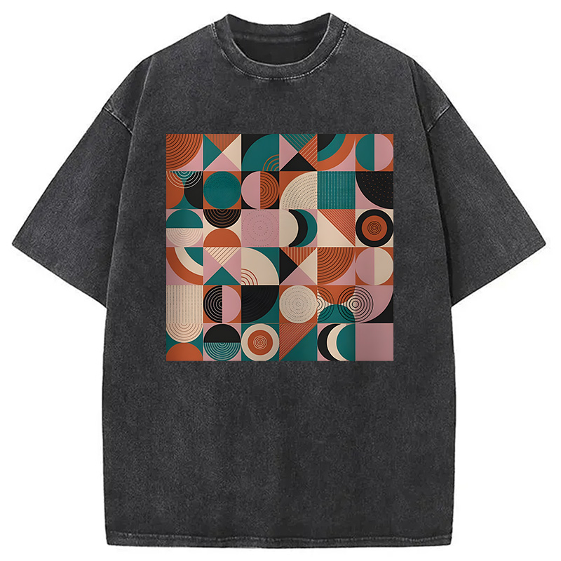 Modecanvas Abstract Geometric Art DTG Printing Washed T-Shirt