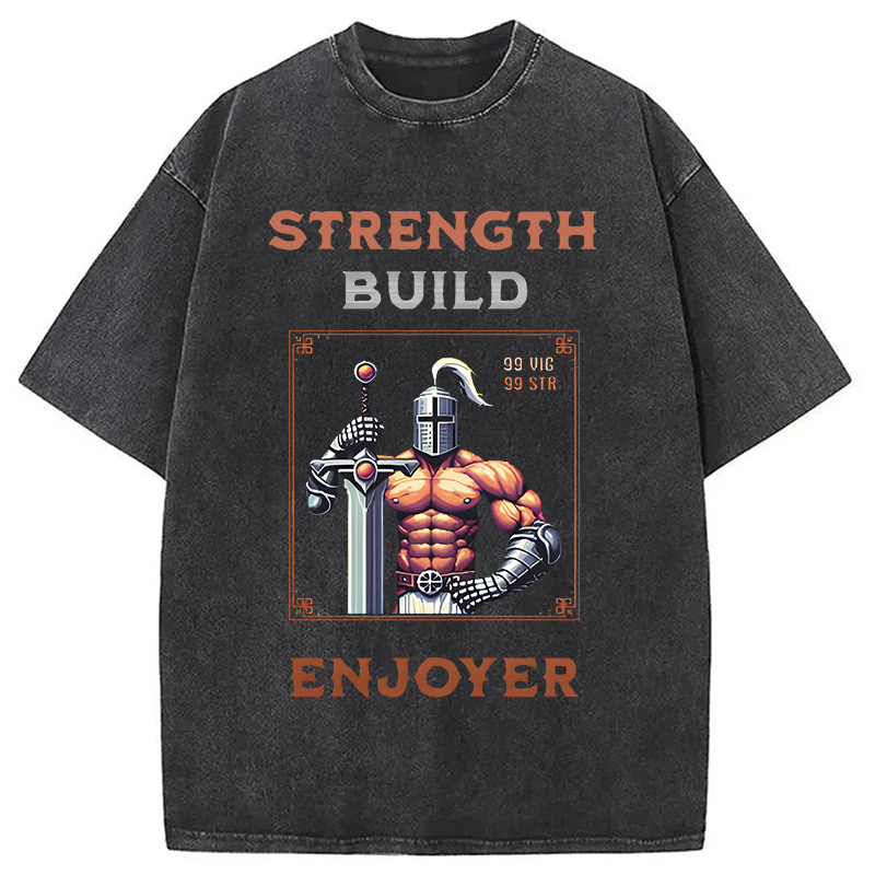 Modecanvas Strength Build Enjoyer Dank Souls Meme DTG Printing Washed T-Shirt