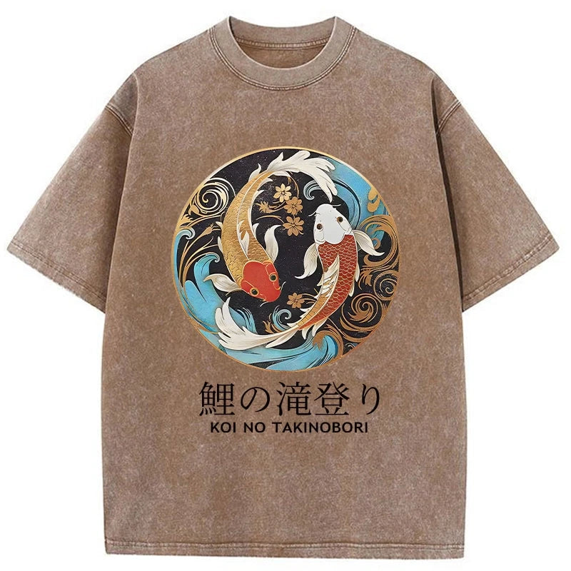 Modecanvas Two Koi Carps Washed T-Shirt
