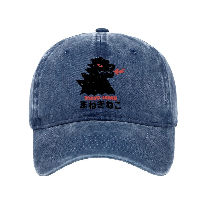 Modecanvas Japanese Fortune Cat Washed Cap-modecanvas