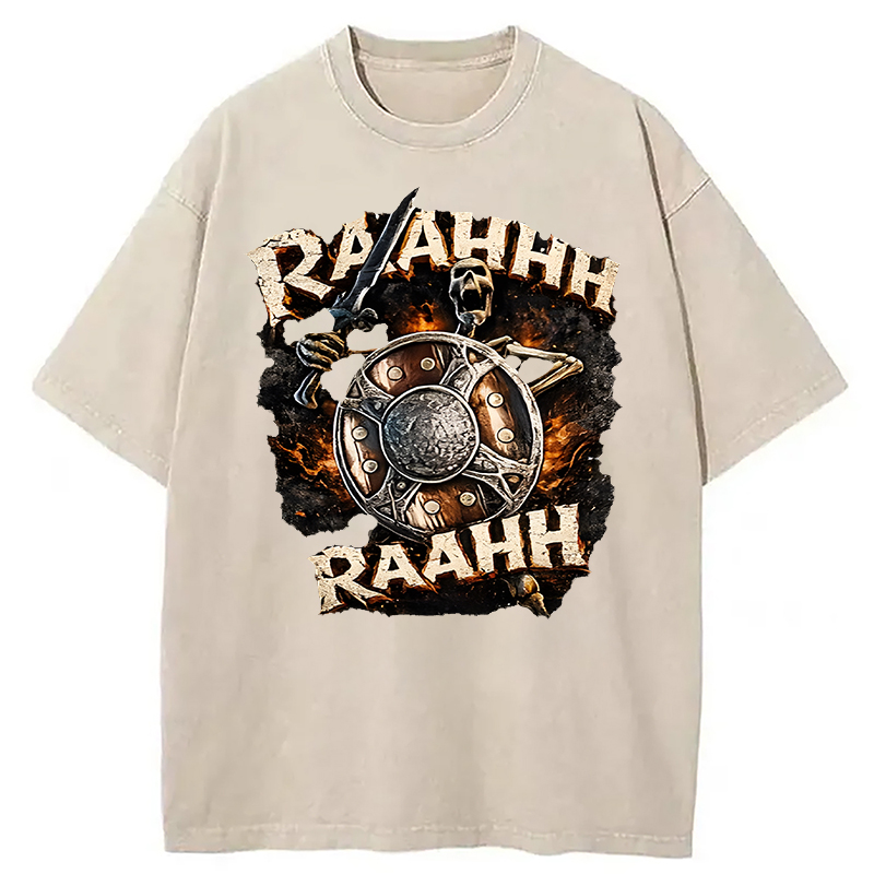 Modecanvas Skeleton Banging Shield Funny DTG Printing Washed T-Shirt