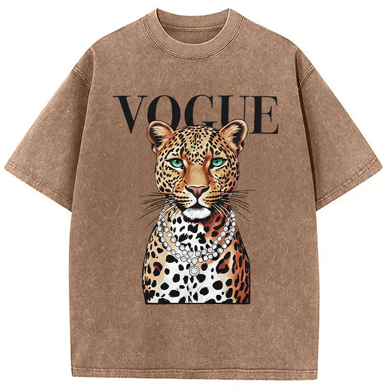 Modecanvas Glam Leopard DTG Printing Washed T-Shirt
