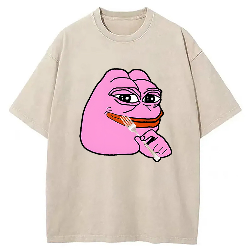 Modecanvas Pink Pepe Frog Meme DTG Printing Washed T-Shirt