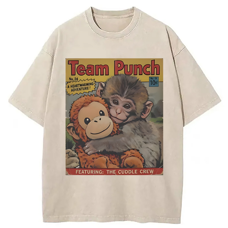 Modecanvas Punch Monkey Holding Stuffed Monkey DTG Printing Washed T-Shirt