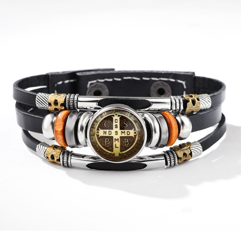 Modecanvas Exorcism Amulet Leather Cord With Glass Clasp Bracelet-modecanvas