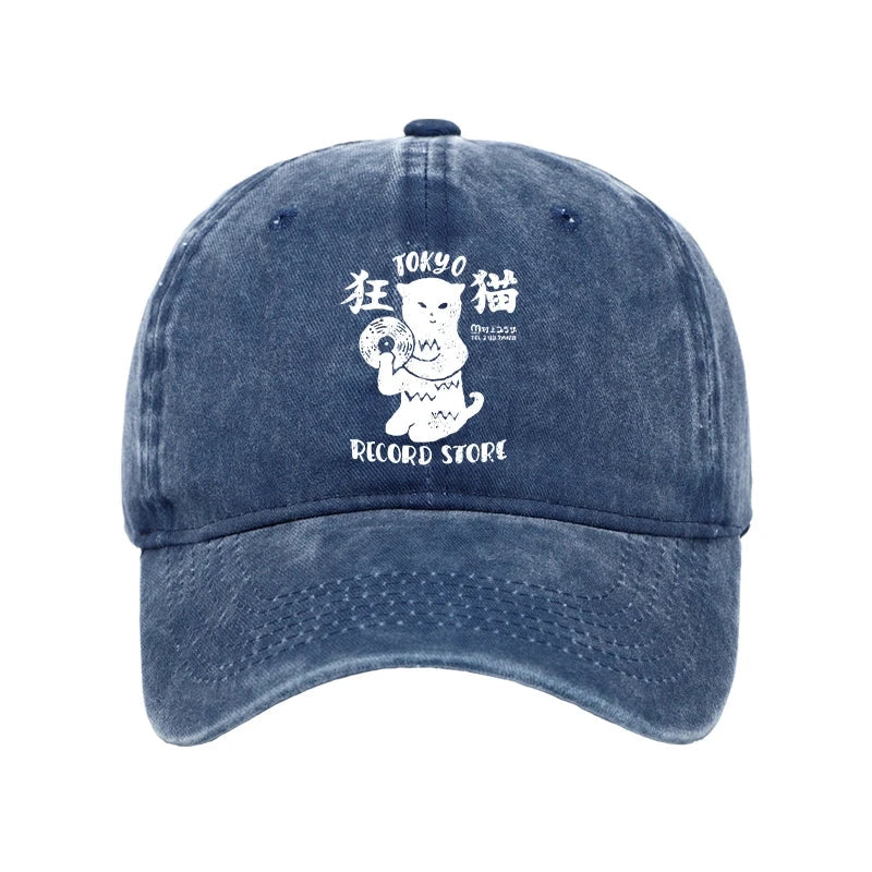 Modecanvas Tokyo Record Store Cat CD Washed Cap-modecanvas