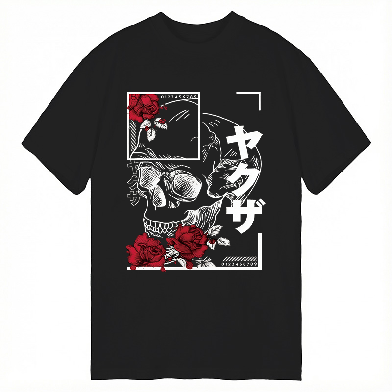 Modecanvas Skull Red Roses DTG Printing Classic T-Shirt-modecanvas