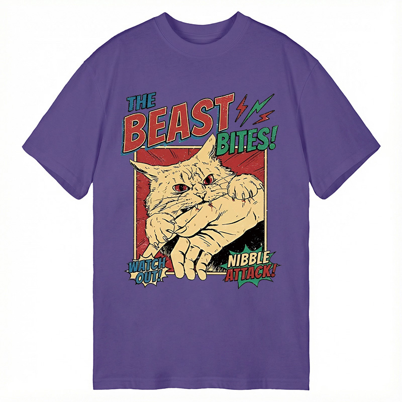 Modecanvas Vintage Horror Cat Bite DTG Printing Classic T-Shirt-modecanvas