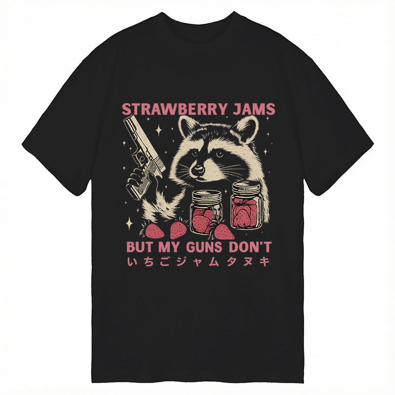 Modecanvas Strawberry Jams Funny Raccoon DTG Printing Classic T-Shirt-modecanvas