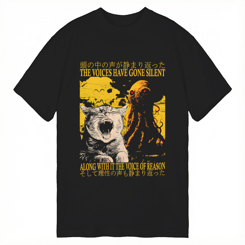 Modecanvas The Voices Have Gone Silent Cat Funny DTG Printing Classic T-Shirt-modecanvas