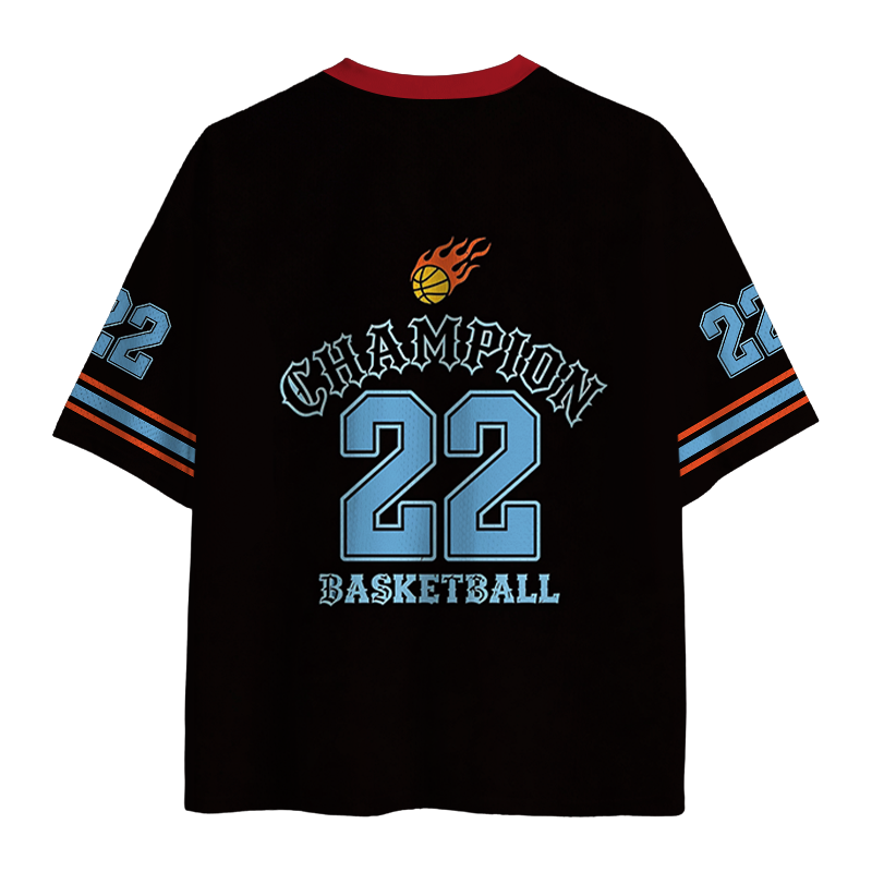 Modecanvas Retro Flame Champion Basketball Mesh Jersey-modecanvas