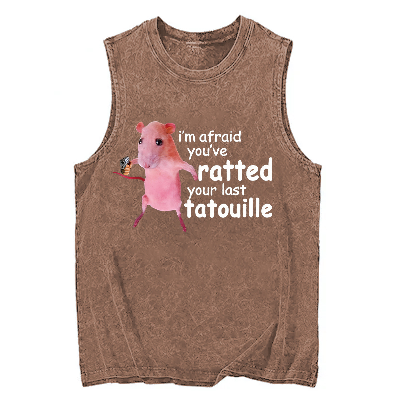 Modecanvas Funny Pink Rat Meme DTG Printing Washed Tank-modecanvas
