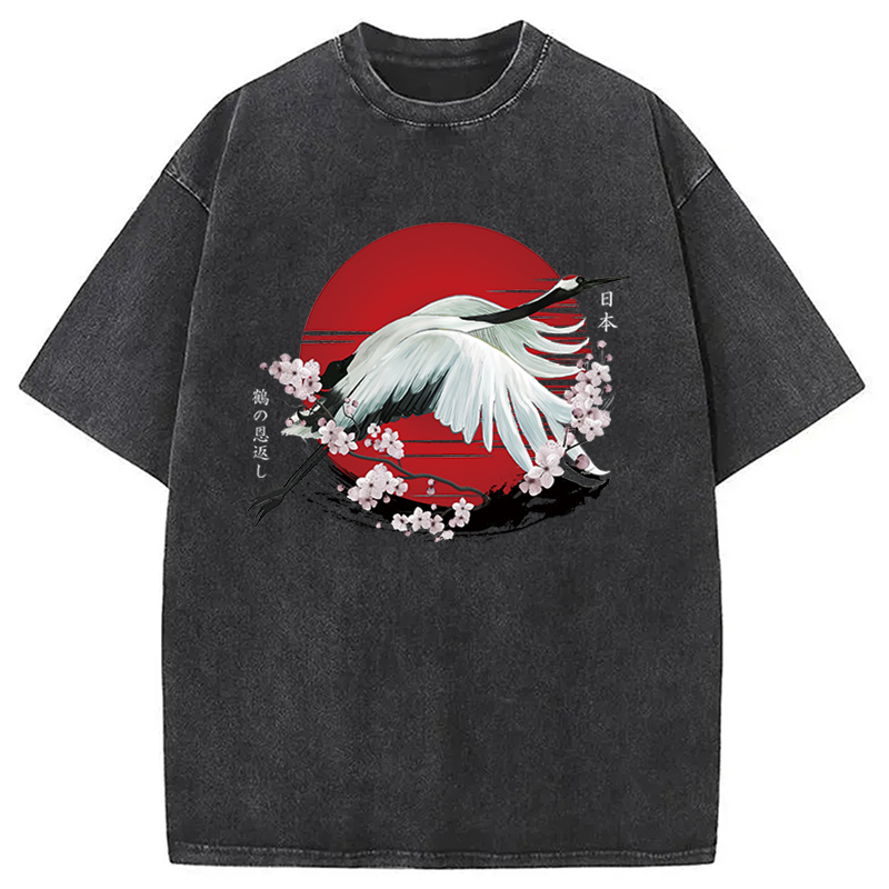Modecanvas Japanese Crane Tsuru Washed T-Shirt