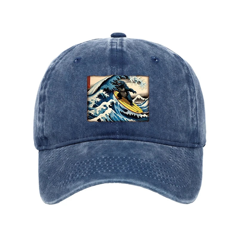 Modecanvas Dinosaur Surfing Japanese Washed Cap-modecanvas