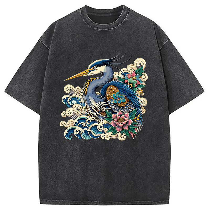 Modecanvas Japanese Blue Heron Washed T-Shirt