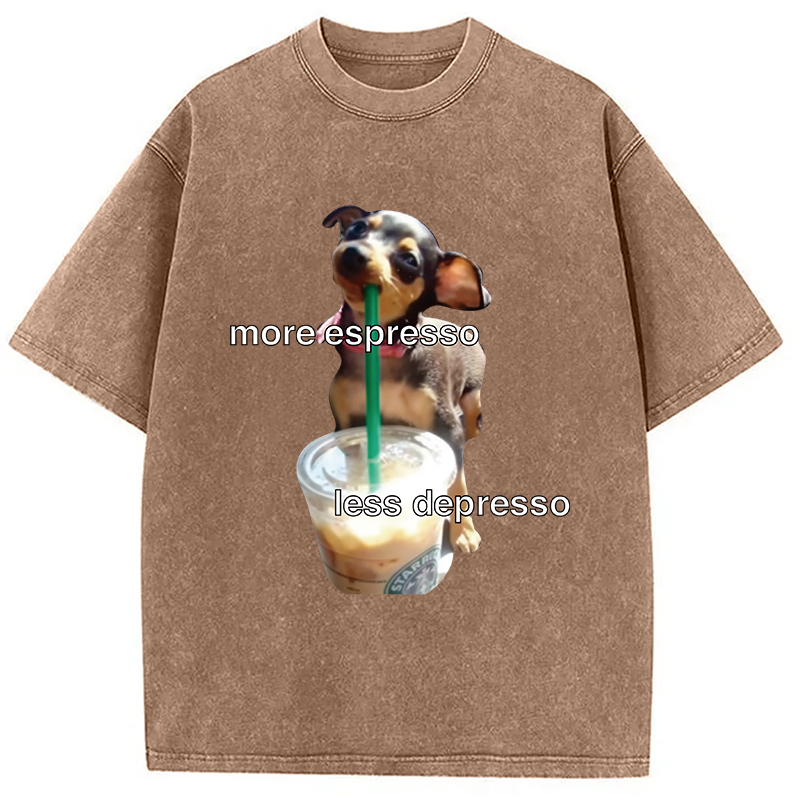 Modecanvas More Espresso Less Depresso Meme Washed T-Shirt