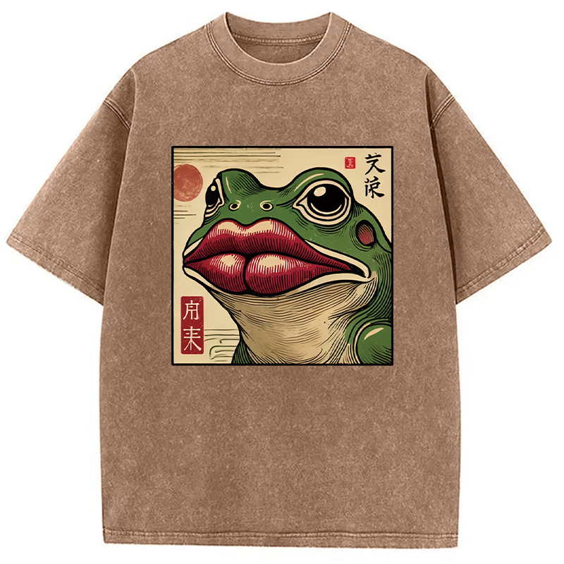 Modecanvas Funny Japanese Ukiyo-e Frog Washed T-Shirt