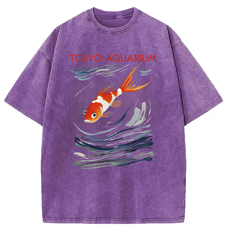 Modecanvas Tokyo Aquarium Koi Fish DTG Printing Washed T-Shirt