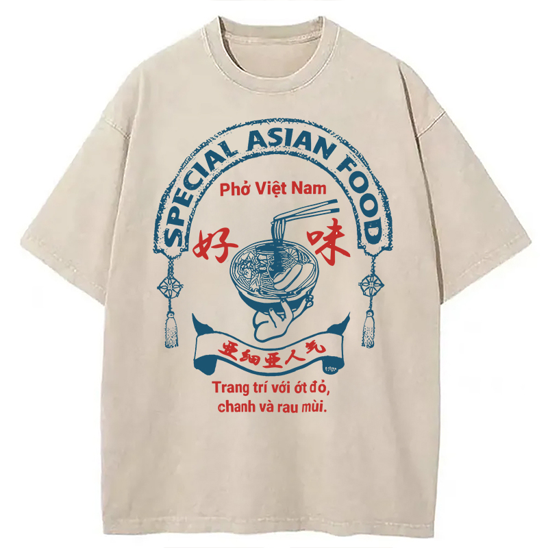 Modecanvas Special Asian Food DTG Printing Washed T-Shirt