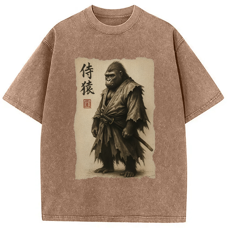 Modecanvas Samurai Gorilla Washed T-Shirt-modecanvas