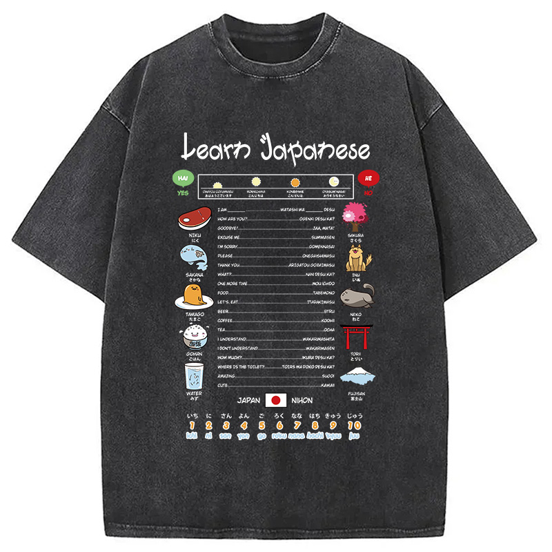 Modecanvas Learn Japanese Washed T-Shirt