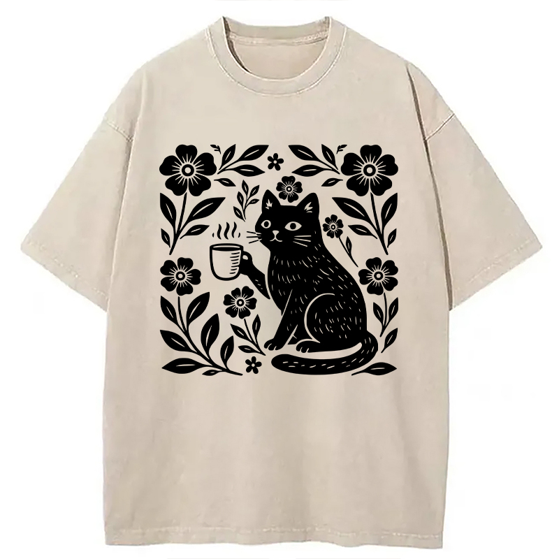 Modecanvas Boho Cat DTG Printing Washed T-Shirt