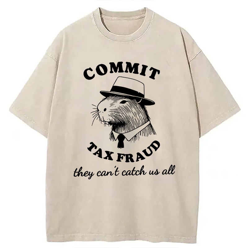 Modecanvas Funny Capybara Tax Fraud DTG Printing Washed T-Shirt