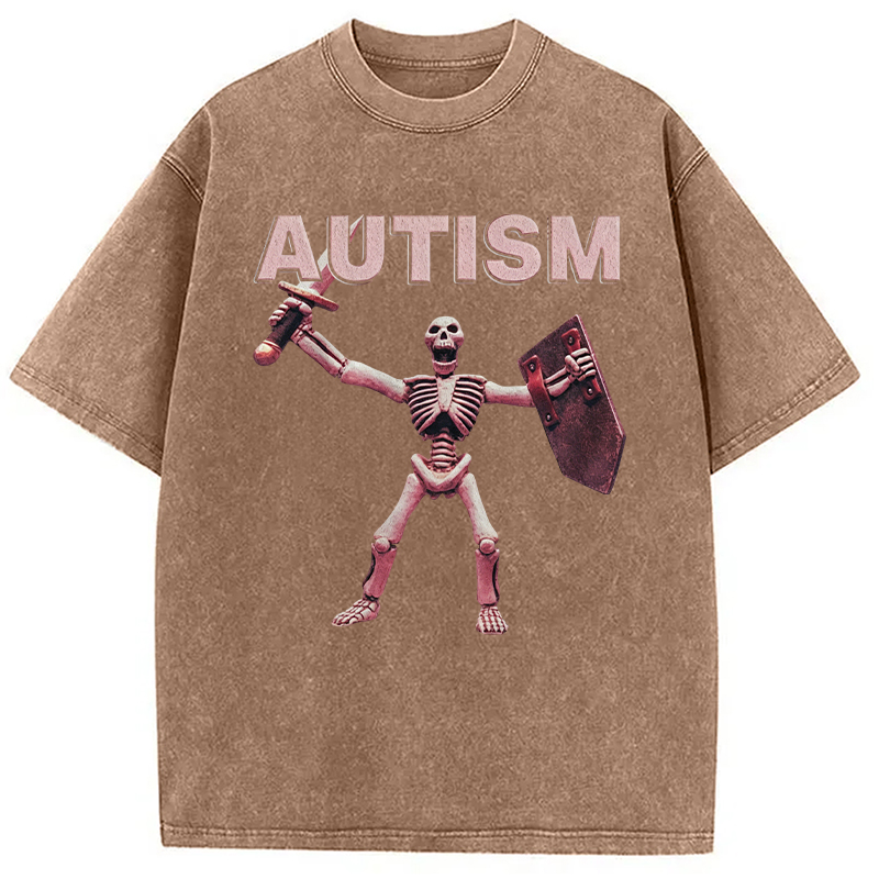 Modecanvas Funny Autism Skeleton Offensive Meme DTG Printing Washed T-Shirt