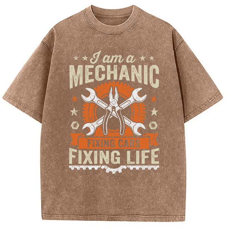 Modecanvas Funny Mechanic Fixing Cars Humor DTG Printing Washed T-Shirt