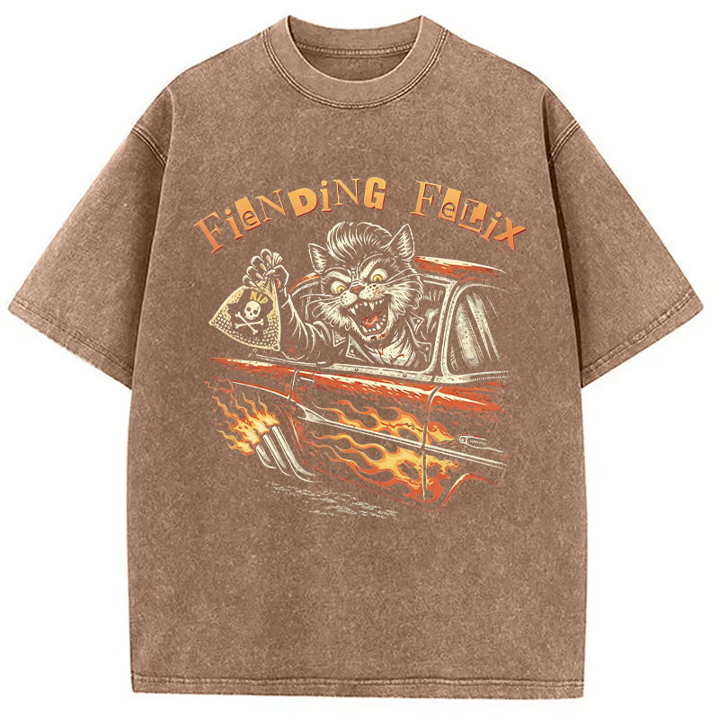 Modecanvas Fiending Felix Degenerate Cat DTG Printing Washed T-Shirt